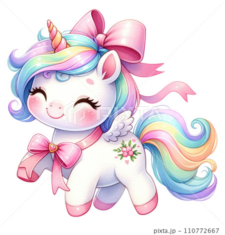 Unicorn in rainbow and white colors for baby and girls birthday party 110772667