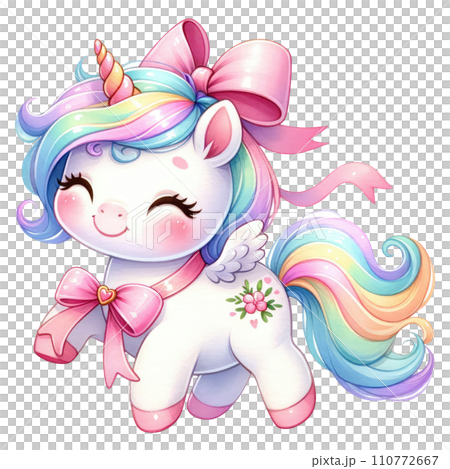 Unicorn in rainbow and white colors for baby and girls birthday party 110772667