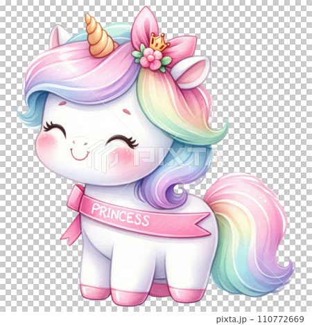 Unicorn in rainbow and white colors for baby and girls birthday party Unicorn in rainbow and white colors for baby and girls birthday party 110772669