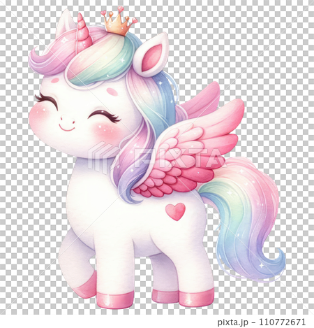 Unicorn in rainbow and white colors for baby and girls birthday party Unicorn in rainbow and white colors for baby and girls birthday party 110772671