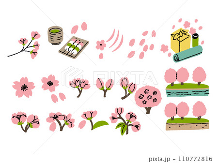 春の桜の手描きイラストセット 110772816
