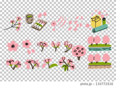 春の桜の手描きイラストセット 110772816