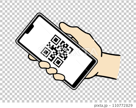 Hand of a man paying with a QR code on his smartphone 110772829