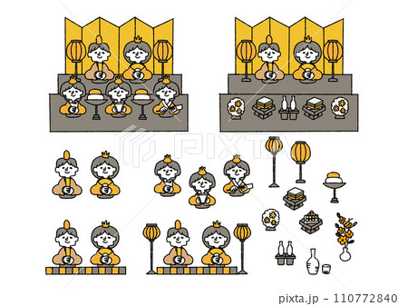 ひな祭りの手描きイラストセット 110772840