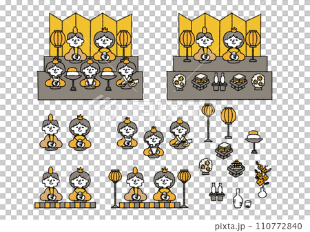 ひな祭りの手描きイラストセット 110772840