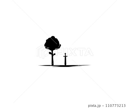 sword stuck in the ground. isolated with view of silhouette sword with tree. simple premium vector design. best for logo, badge, emblem, icon, sticker design. available in eps 10 110773213