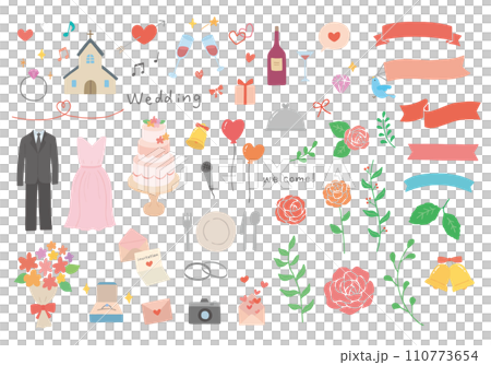 Hand-drawn illustration set related to weddings (color/no outline) Hand-drawn illustration set related to weddings (color/no outline) 110773654