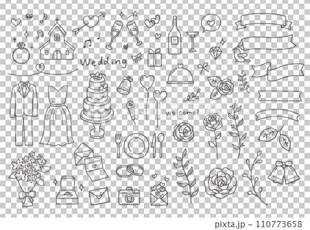 Hand-drawn illustration set related to weddings (monochrome) Hand-drawn illustration set related to weddings (monochrome) 110773658