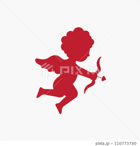 Silhouette red amour cupid baby, holding bow and arrow isolated on white background for decorate on valentine's day, Vector illustration. Silhouette red amour cupid baby, holding bow and arrow isolated on white background for decorate on valentine's day, Vector illustration. 110773780