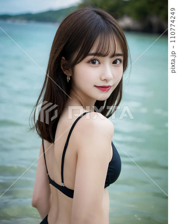 海で水着姿で微笑む港区女子「AI生成画像」 110774249