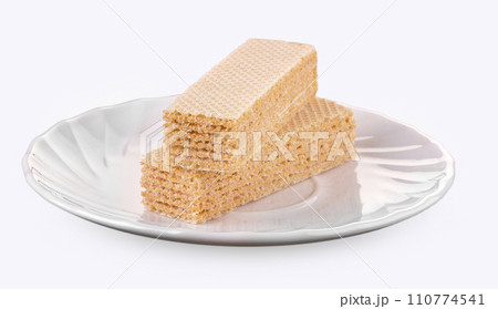 Sweet Belgian waffles for breakfast isolated on white background 110774541