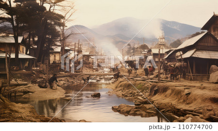 戦後の日本の復興。架空の昭和レトロ写真、Generative AI 戦後の日本の復興。架空の昭和レトロ写真、Generative AI 110774700