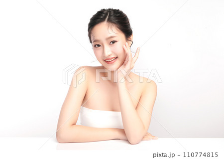 Beautiful young asian woman with clean fresh skin on white background, Face care, Facial treatment, Cosmetology, beauty and spa, Asian women portrait. 110774815