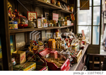 駄菓子屋の店内。架空の昭和レトロな写真 Generative AIのイラスト素材
