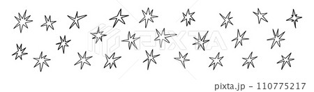Hand drawn star shapes with crayon and pencil textures. Flat vector illustration isolated on white background. 110775217