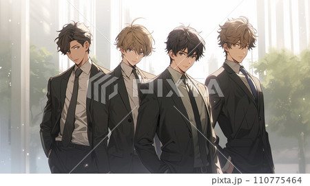 スーツを着た4人組のイケメン男子（AI生成画像） 110775464