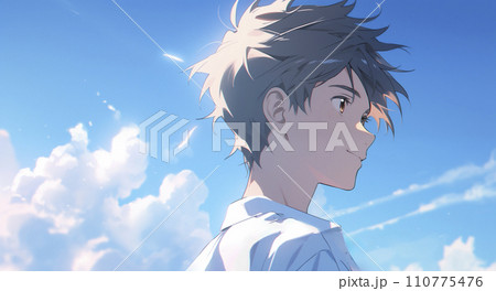 青空の下、遠くを見つめる少年の眼差し（AI生成画像） 110775476