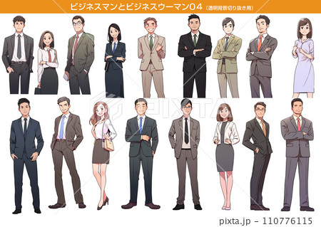 ビジネスマンとビジネスウーマン。アニメ調　Generative AI 110776115