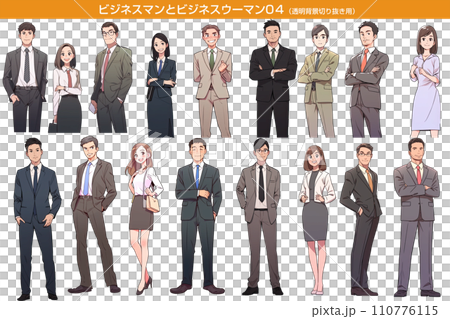 ビジネスマンとビジネスウーマン。アニメ調　Generative AI 110776115