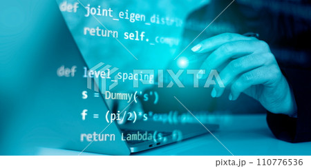 Computer script. Programming code abstract screen of software developer. 110776536