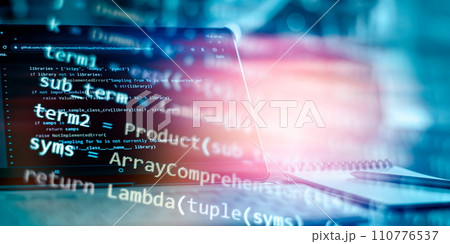 Computer script. Programming code abstract screen of software developer. 110776537