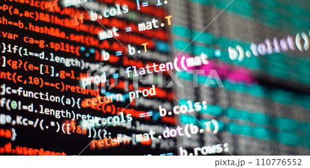 Running Computer data programming. Coding script text on screen. 110776552