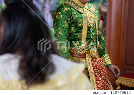 Beautiful ancient dress in the show Khon performing Thai classical dance 110776610