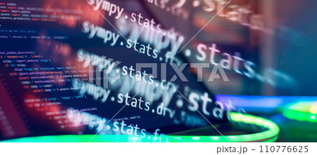 Programming code screen of software developer. Software Programming Work Time. Code text written and created 110776625