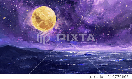 夜空に輝く満月と星と雲の背景画 AI画像のイラスト素材 [110776668] - PIXTA