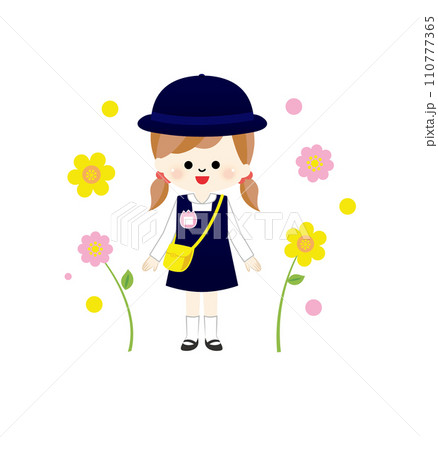 制服を着た幼稚園児と花 110777365
