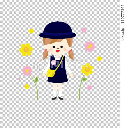 制服を着た幼稚園児と花 110777365