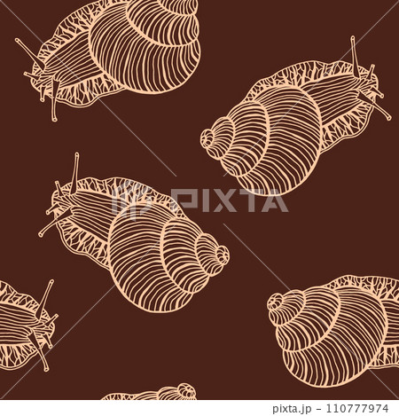 Hand Drawn Snails Brown and Beige Line Art 110777974