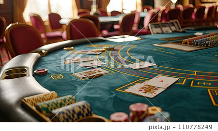 view of a gaming table with green mat 110778249