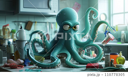 Octopus cleaner,3d like illustration 110778305