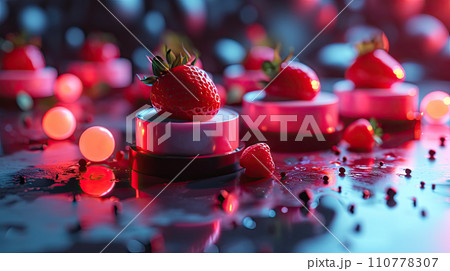 Neon Noir: Elegant Dessert Presentation 110778307