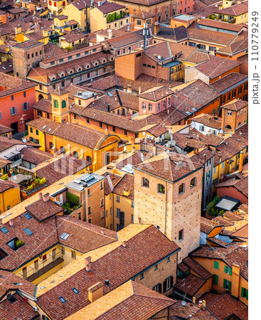 View of the city of Bologna. A city of long street galleries and leaning medieval towers. Italy View of the city of Bologna. A city of long street galleries and leaning medieval towers. Italy 110779249