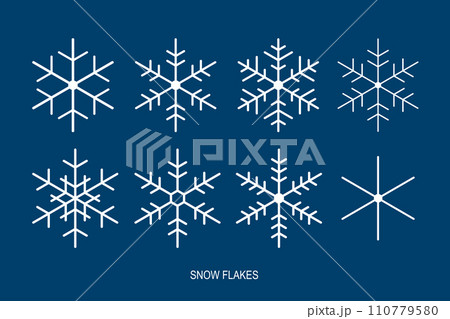 細い雪の結晶 セット 青背景 細い雪の結晶 セット 青背景 110779580