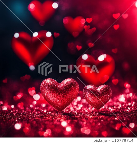 Red Hearts On Shiny Glitter Background Red Hearts On Shiny Glitter Background 110779714