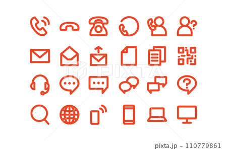 お問い合わせのオレンジ色の線画アイコンセット 110779861