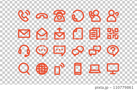 お問い合わせのオレンジ色の線画アイコンセット 110779861