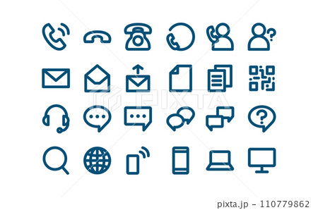お問い合わせの青の線画アイコンセット 110779862