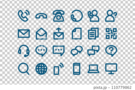 お問い合わせの青の線画アイコンセット 110779862