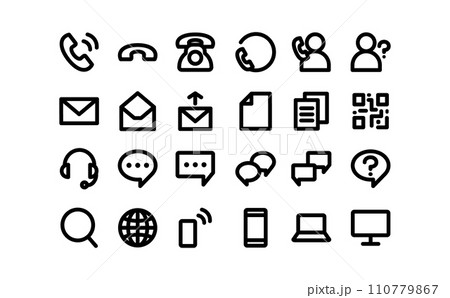 お問い合わせの黒の線画アイコンセット 110779867