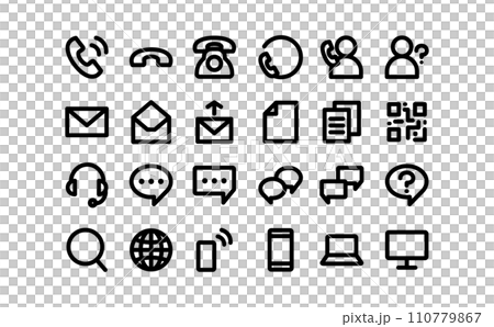 お問い合わせの黒の線画アイコンセット 110779867