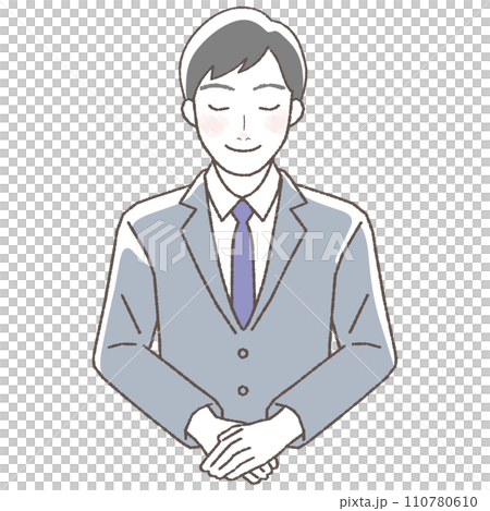 笑顔でお辞儀をするビジネスマンイラスト,上半身. 110780610