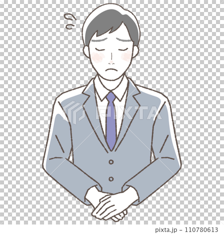 お辞儀をして謝罪するビジネスマンイラスト,上半身. 110780613