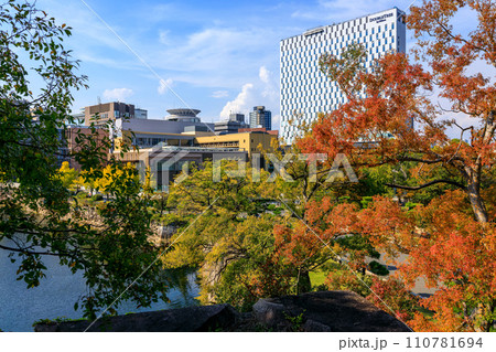 秋の大阪城 京橋口枡形石垣の上から色づき始めた木の葉と西外濠 2023年10月27日 秋の大阪城 京橋口枡形石垣の上から色づき始めた木の葉と西外濠 2023年10月27日 110781694