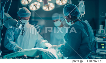 DNAとグローバルを背景とした先進医療・遠隔治療のイメージ　先進技術を使った新しい治療法。AI画像 110782146