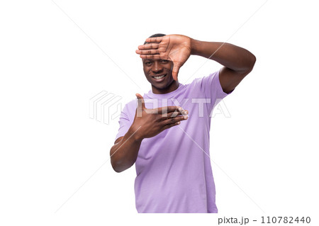 young funny american man with short haircut wearing lilac t-shirt with print mockup young funny american man with short haircut wearing lilac t-shirt with print mockup 110782440