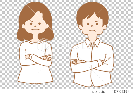 腕を組んで怒っている男女 110783395
